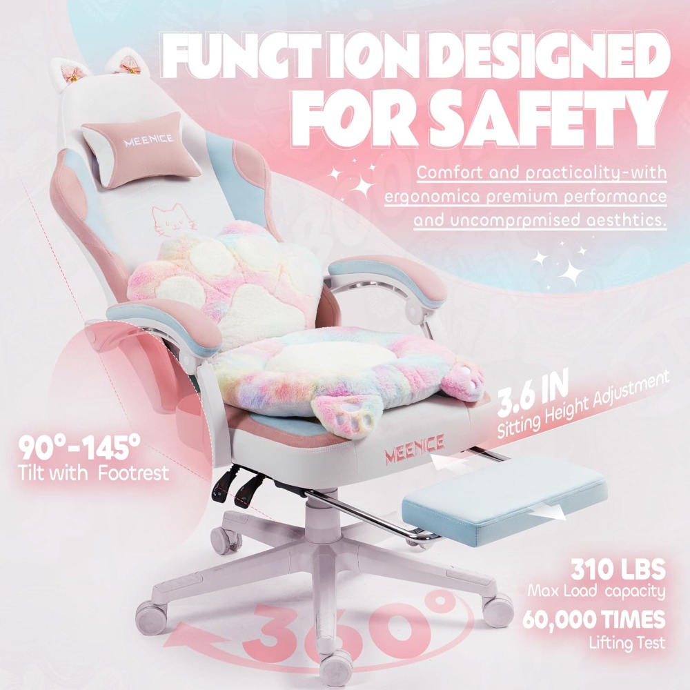 Gaming Chair Cushion - Gamingstoel Leuk met kattenoren Poot Lumbale