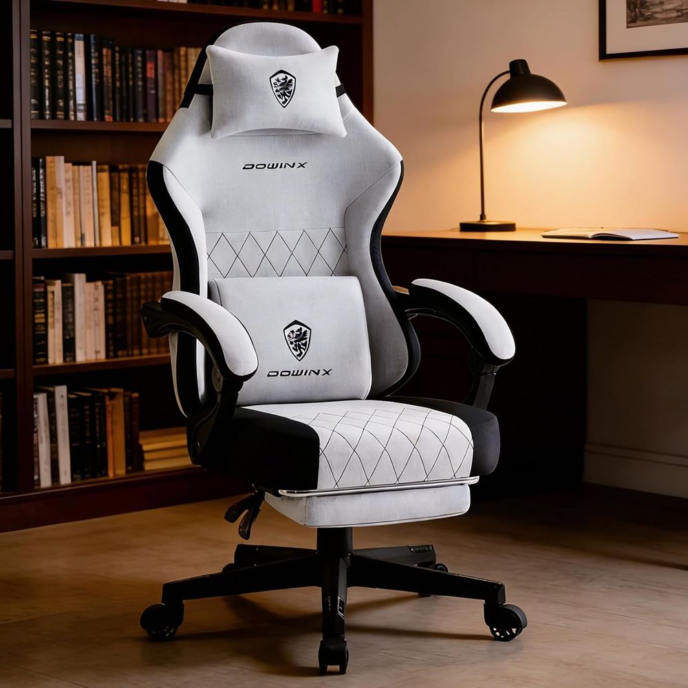 Gaming Chair Cushion - Gamingstoel met veerkussen, massage-lendenkussen en voetsteun,