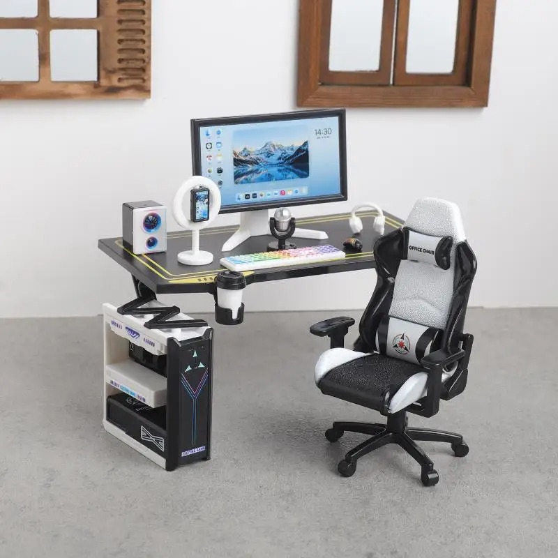Gaming Console For 10 Year Old - Miniatuur desktopcomputer & gamingstoelset, pc-consolemodel, poppenhuis